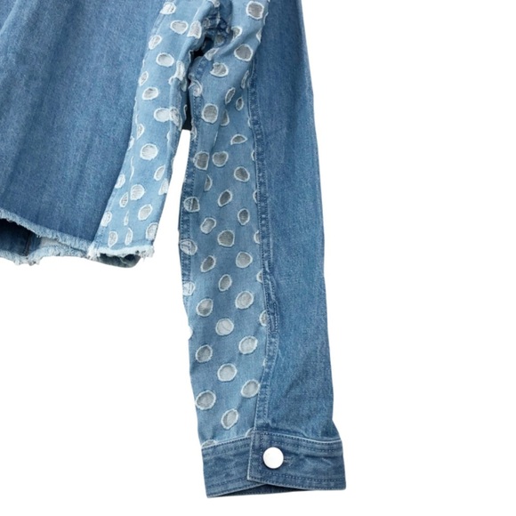 New with tag J Brand Women’s Cyra Polka Dot Panel Crop Denim Blue Jean Jacket - Picture 10 of 16